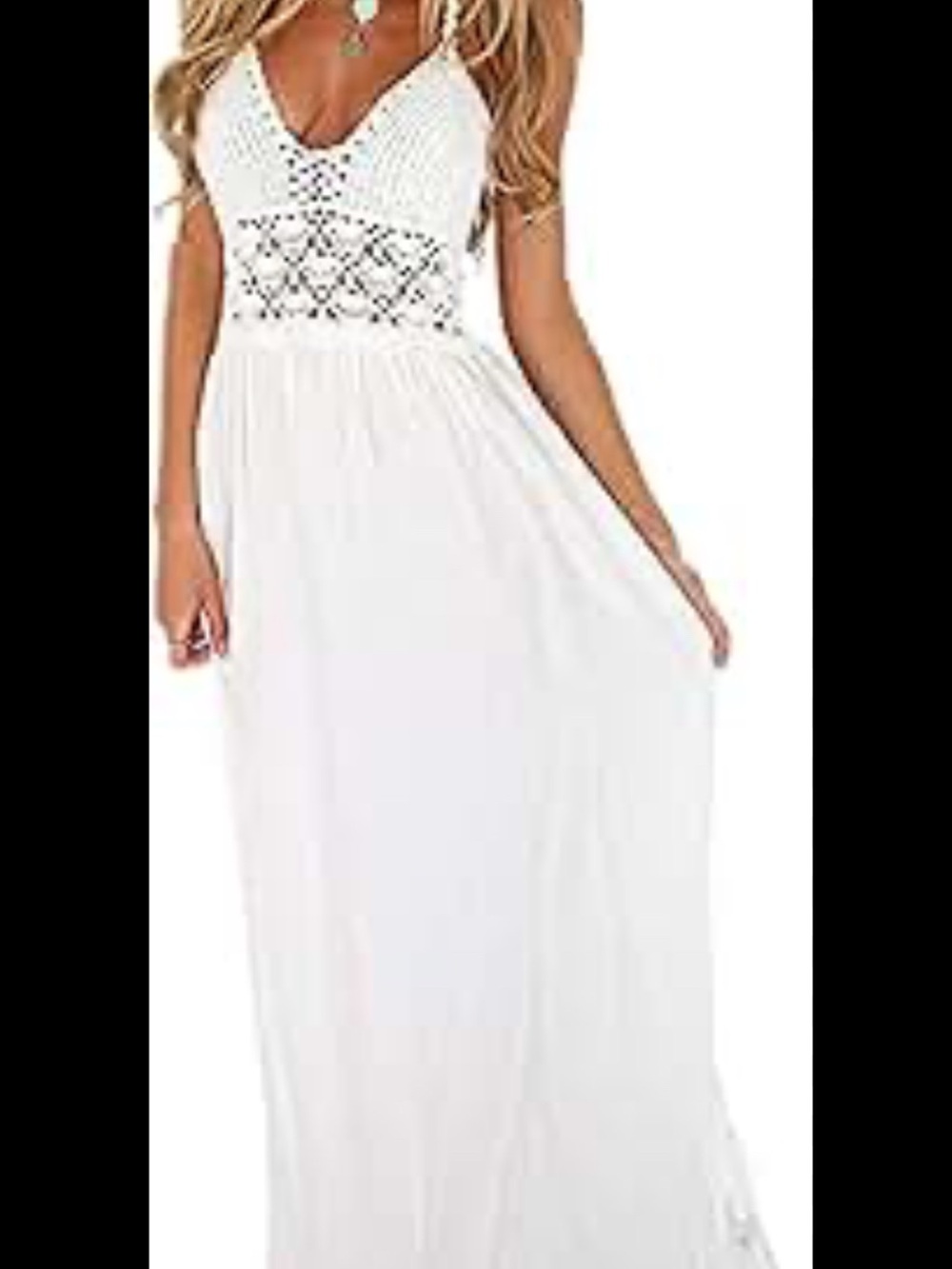 LILBETTER Women's Beach Crochet Backless Bohemian Halter Maxi Dress XL NEW - Picture 2 of 16